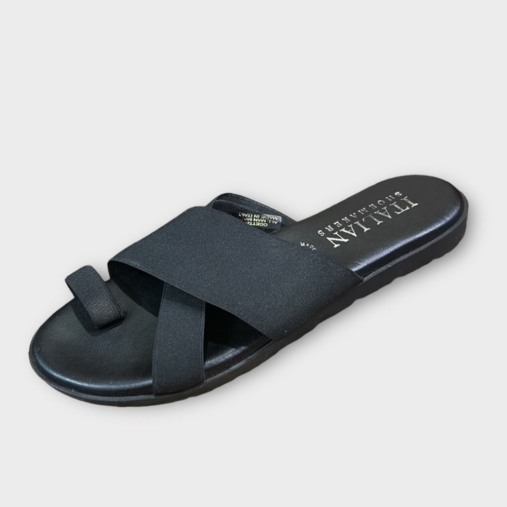 Italian Shoemakers Loop Toe Slide Flat Sandal Black Size 7.5